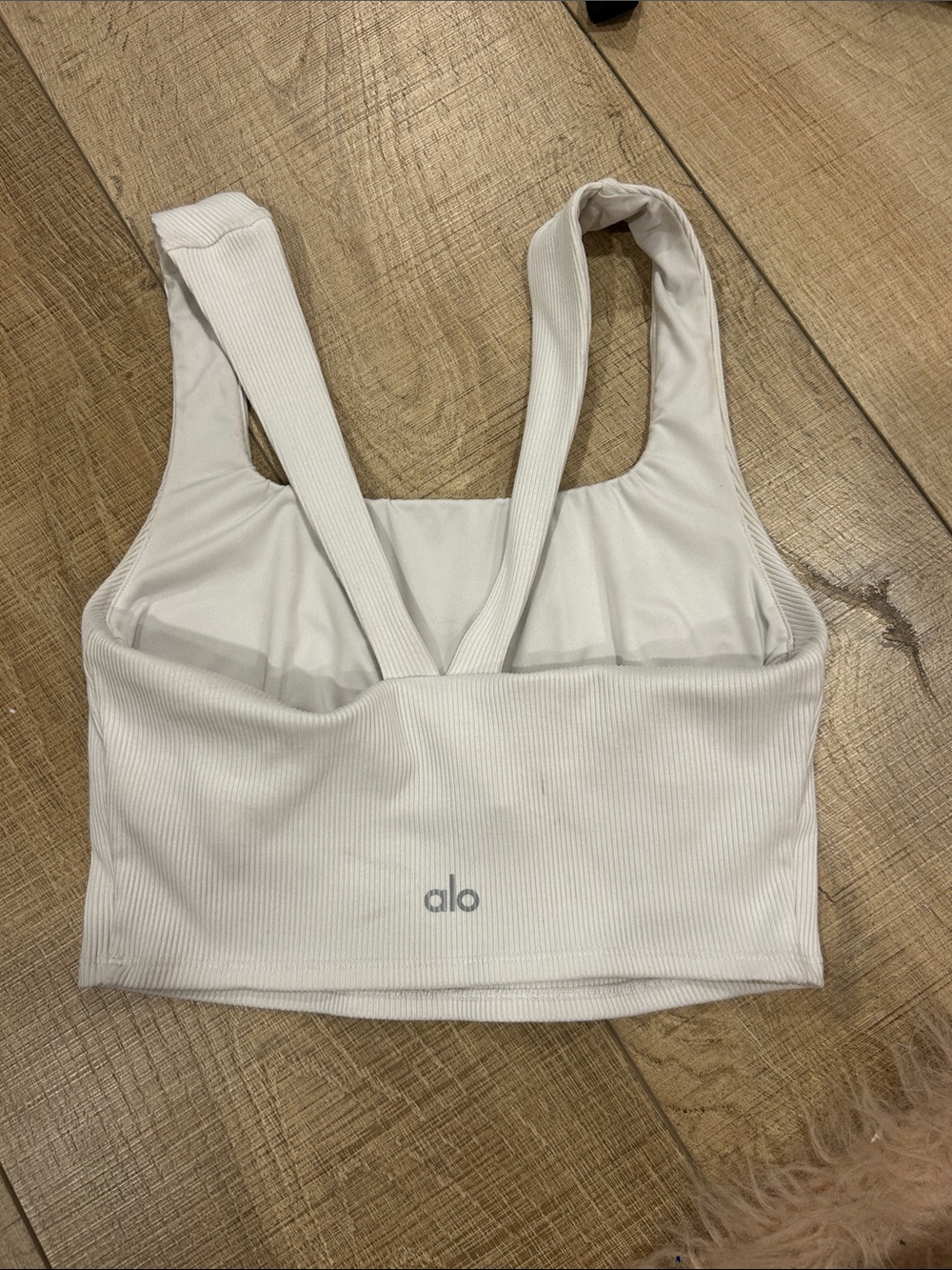 ALO Yoga White Ribbed Strappy Sports Bra
